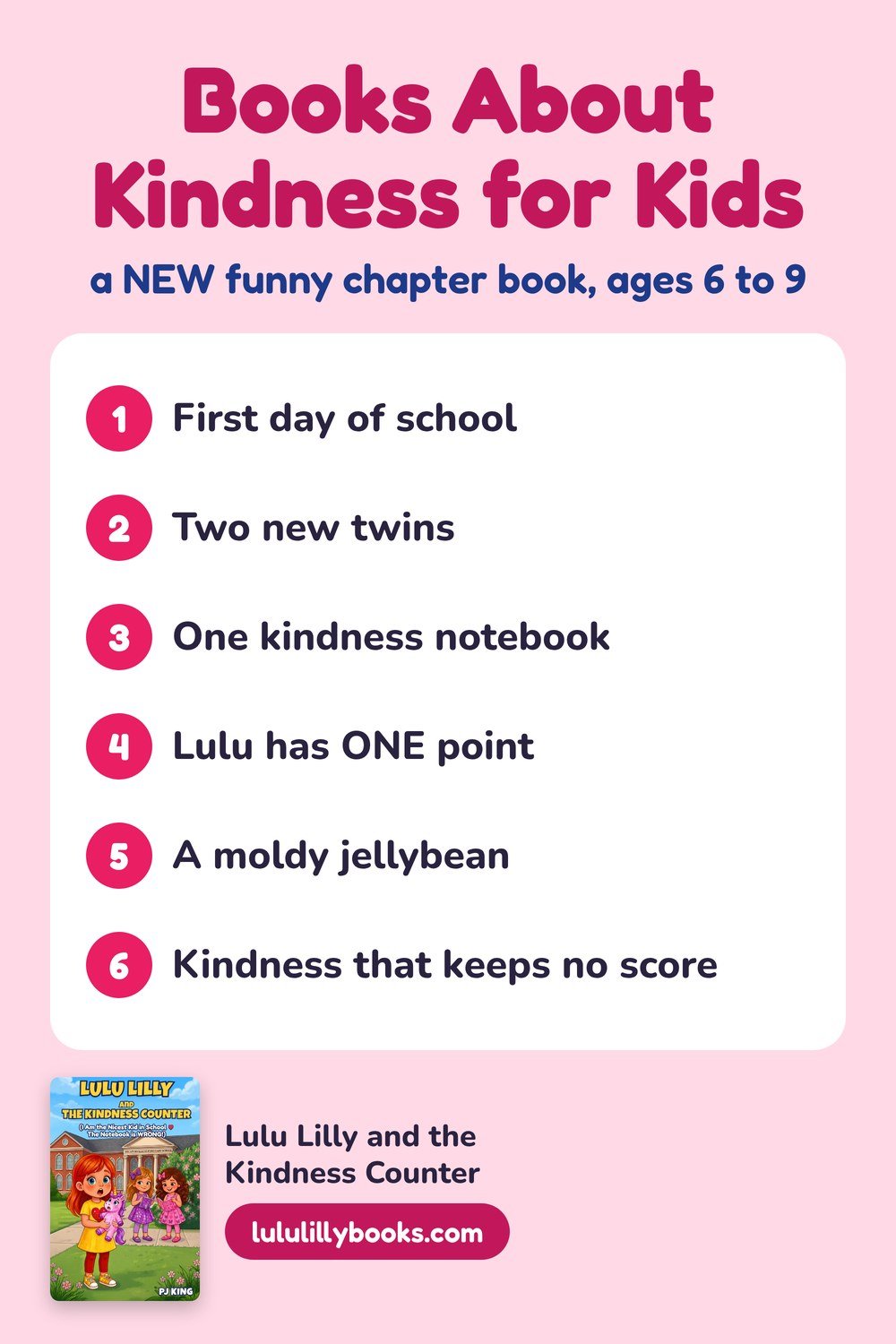 Books about kindness for kids: Lulu Lilly and the Kindness Counter funny chapter book